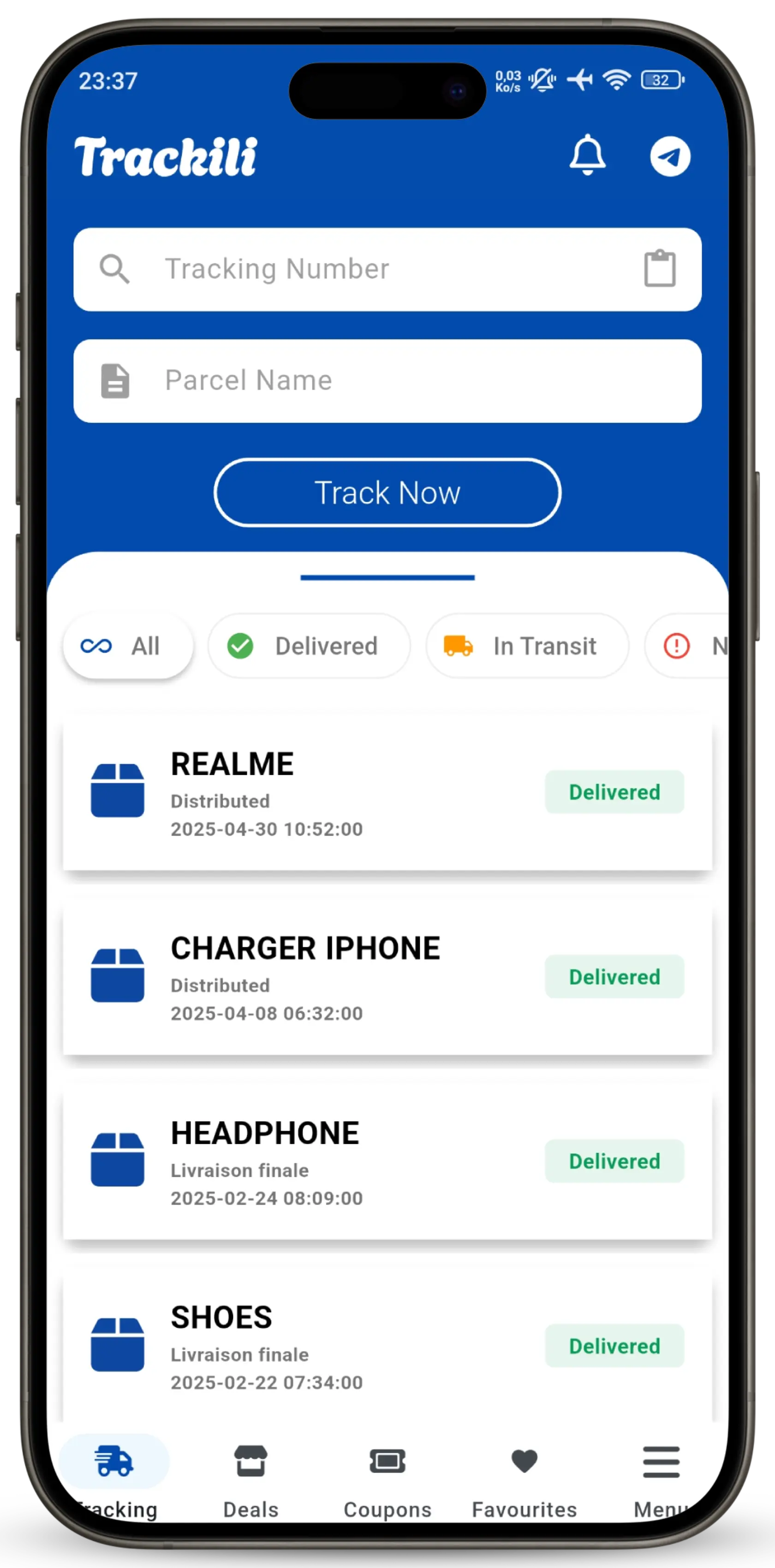 Trackili Home Screen