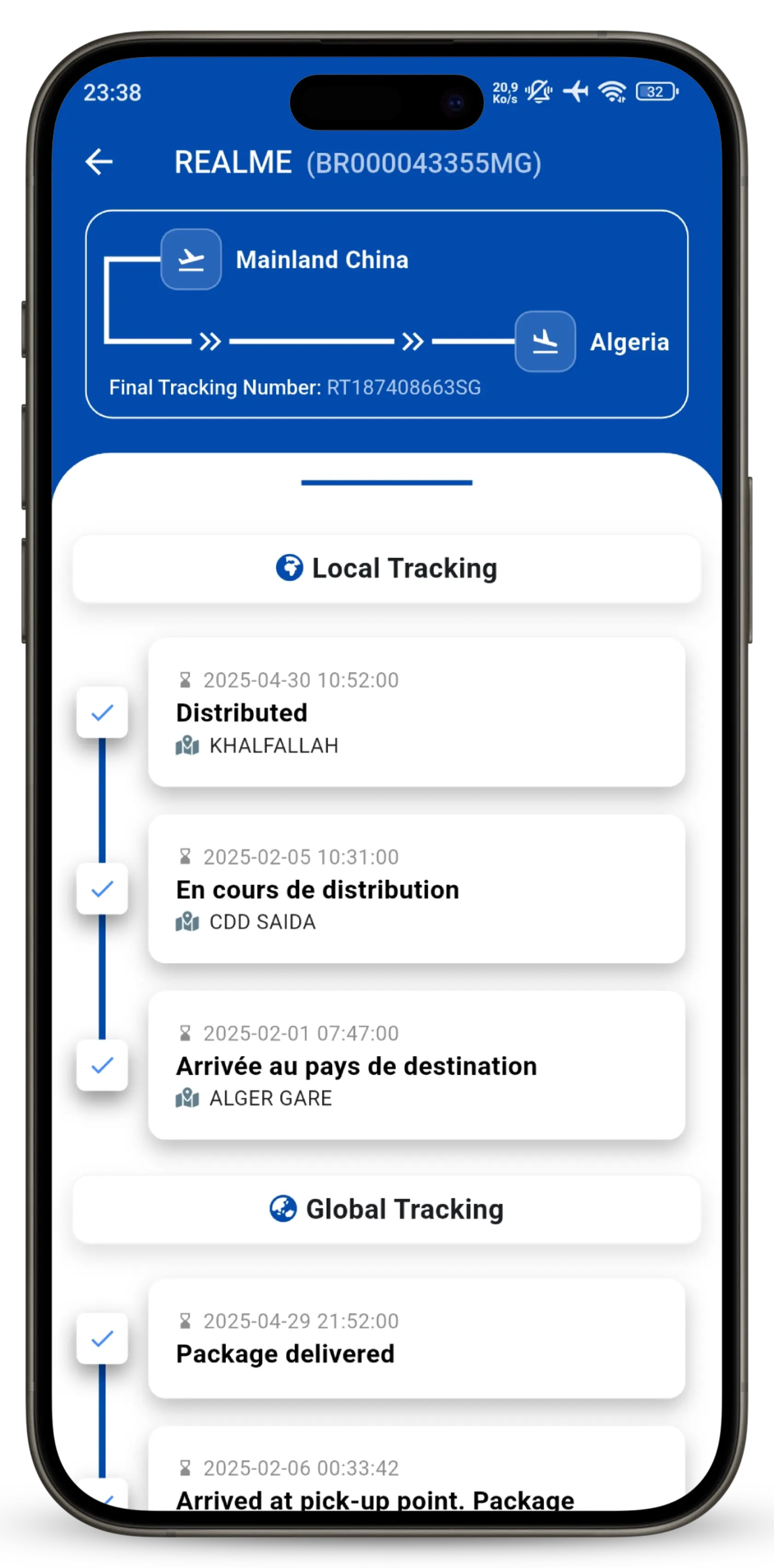 Tracking Details Timeline